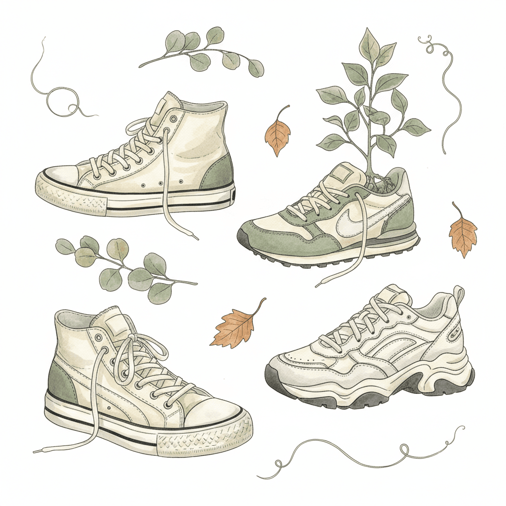 보타니컬 일러스트 스타일로 그린 운동화 컬렉션